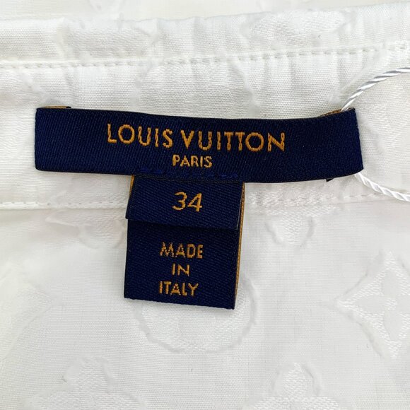 Louis Vuitton Womens White Monogram Embossed Cotton Button-Up Shirt Size 34 - Picture 5 of 7